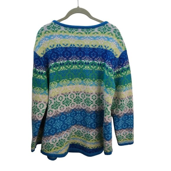 J. Jill Wool Angora Fair Isle Nordic Sweater Blue Green Size L - Picture 2 of 5